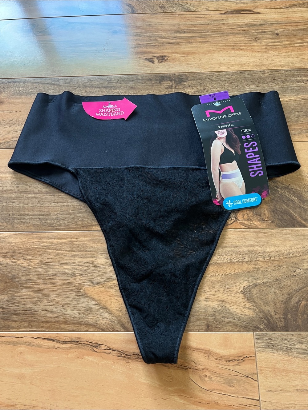 Maidenform Black Lace Firm Control Shapewear Thong Panties NWT No Show Size 2XL